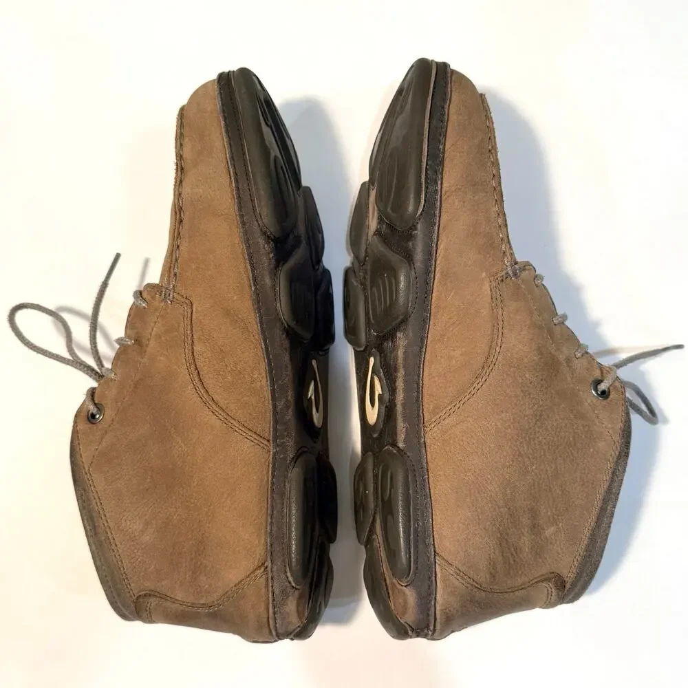 Olukai Boot Hamakua Size 10.5 Leather Chukka Lace Up Rubber Sole Tan